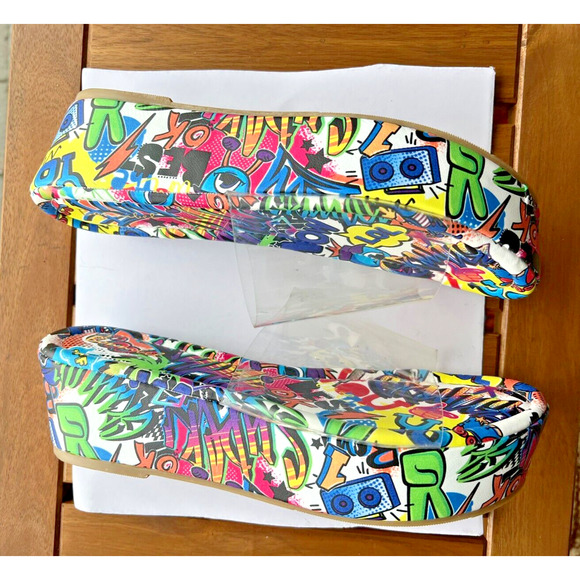 Colorful Street Art Graffiti Sandals Clear Straps ,Chunky Platform Heel Size 10 - Picture 6 of 10